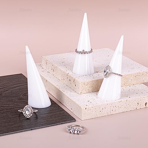 AUEAR, 6 Pack Acrylic Ring Holder Cone Display Jewlery Stands Finger Rings Showcase Stand for Jewelry (White) - color: White, size: 6 Pack