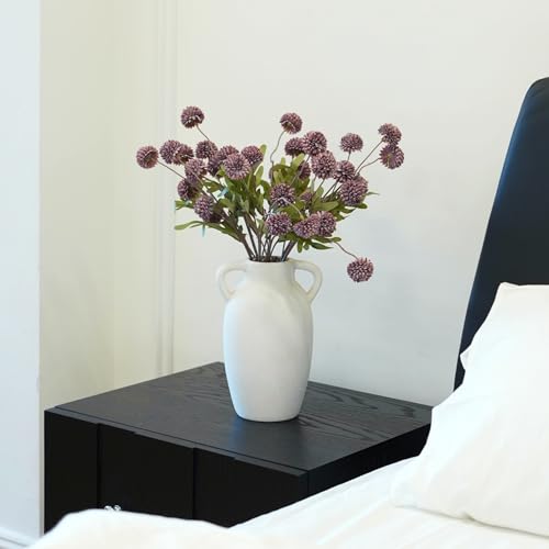 Wild Works Bailey Handmade Vase with 2 Ear Design 9.6'' Tall Ceramic Vase Retro Wabi-Sabi Style Floral Arrangement Vase Living Room Ceramic Flower Holder Hydroponic Planting（White