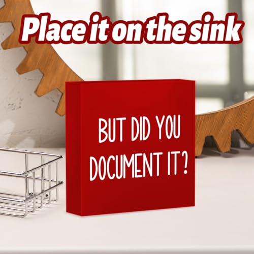 But Did You Document It Wooden Box Sign The Office Gifts Boss Day Gifts for Him Funny Office Boss Gifts for Women Coworkers Decorations for Home Office Desk 5 x 5 Inches (Red) - color: Red, size: 5 x 5 inches