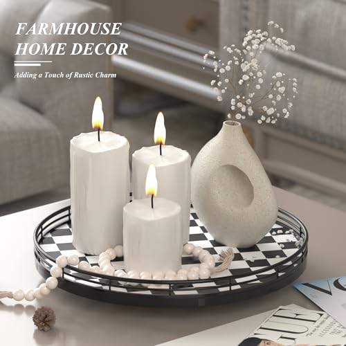 Black and White Kitchen Lazy Susan Turntable – Round Checkered Decorative Tray, 12” Table Top Oak Wood Lazy Susan for Cookies, Dining Table Organizer, Small Kitchen Table Centerpiece - color: Black & White, size: 12 inches