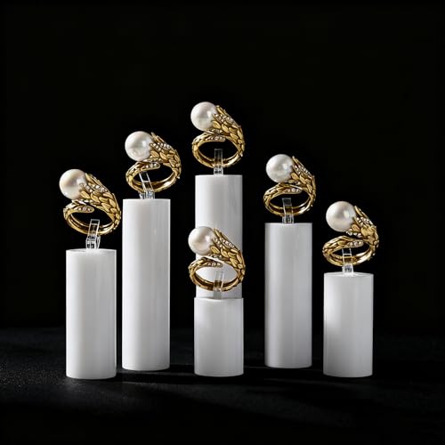 Oirlv Acrylic Jewelry Display Stand Ring Showcase Display Holder 7 PCS Rings Stand (White) - color: White