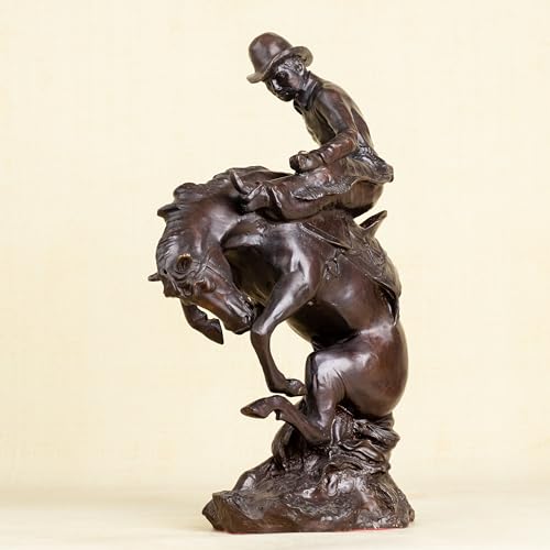 Bronze The Bronco Buster Sculpture by Frederic Remington - Classic Western Cowboy Taming Wild Horse Bronze Statue, Perfect for Art Collectors and Home Decor (Solid Copper Base) - color: 3-solid Copper Base