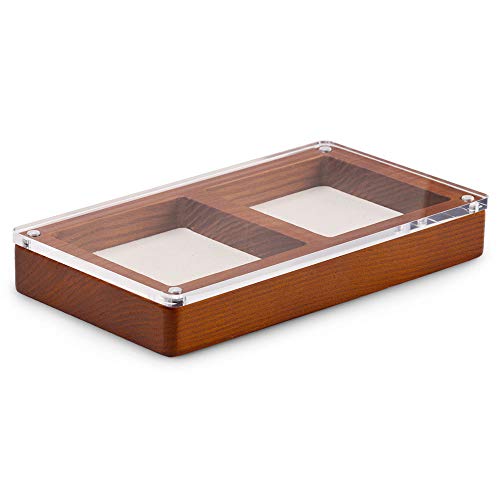 Oirlv Wooden 2 Grid Jewelry Display Tray Premium Microfiber Interior Jewelry Organizer Box with Top Lid Ring Earrings Bracelet Storage Dish(Creamy-white) - color: Creamy-white 2 Grids