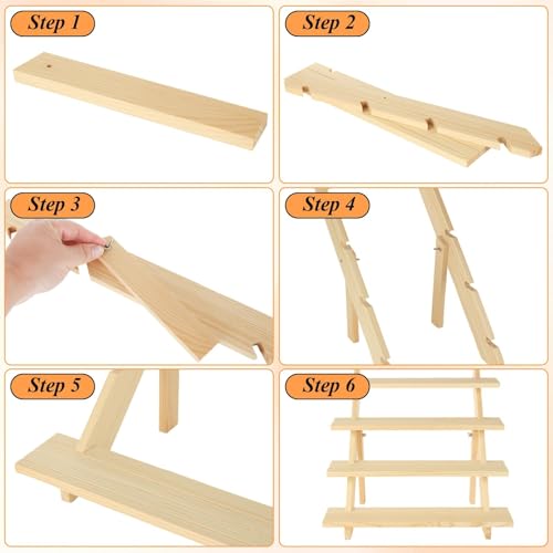 2 Pack 4 Tier Wooden Display Stand Riser Detachable Wood Earring Display Cupcake Stands Jewelry Display for Vendors with Groove or Jewelry Cupcake Vendors Retail