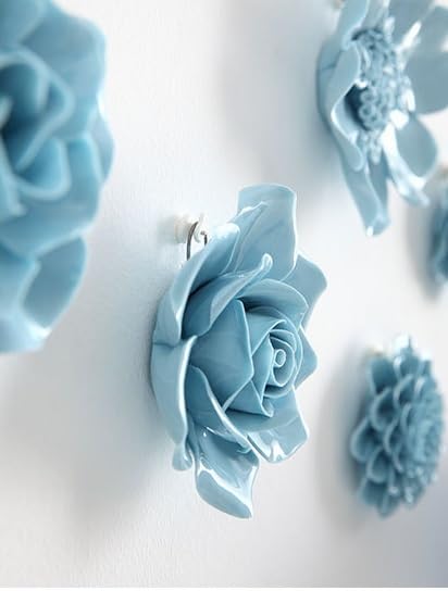AMERRY 3.94" Ceramic Rose Wall Art, 3D Handmade Porcelain Hanging Sculpture for Home Office Decor (Blue) - color: Blue,Rose,3.94"