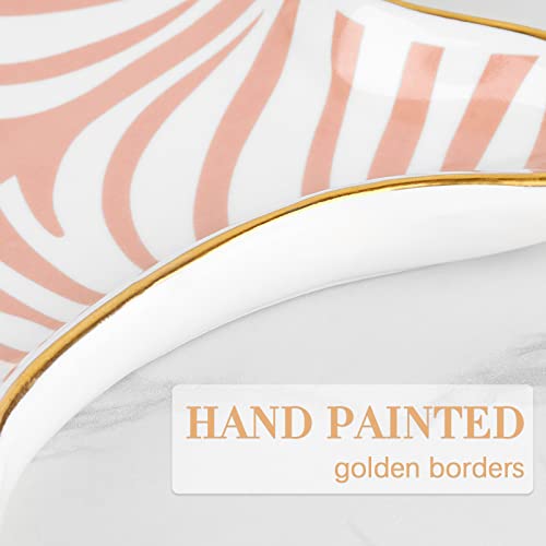 Trycooling Hand Painted Tiger Skin Ceramic Jewelry Dish Small Jewelry Rack Tray Rings Bracelets Earrings Trays Holder (Pink) - color: Pink