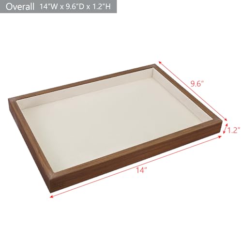 MOOCA 2 Pcs Wooden Jewelry Display Tray, Presentation Tray, Organizer for Rings, Necklaces, Earrings, and Accessories, Walnut Color with Beige Suede, 14" W x 9.6" D x 1.2" H - color: 1 Compartment, Walnut
