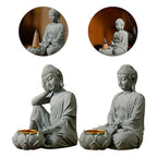 Meditating Buddhas Figurine Stone Sculpture with Tealight Candle Holder Meditation Statue Garden and Indoor Decoration