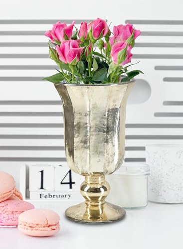 Serene Spaces Living Antique Gold Vase for Flowers, 8 1/2in Gold Urn for Centerpieces, Weddings, Events - size: Single, Gold
