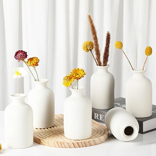 YANLING 6 Pcs White Vase Ceramic Vases for Home Decor, 5.6 inch White Ceramic Vases for Centerpieces Small Boho Vases, Pampas Grass Vases Table Vase for Dried Flowers Decor - color: White-a, size: 6 Pack-Medium