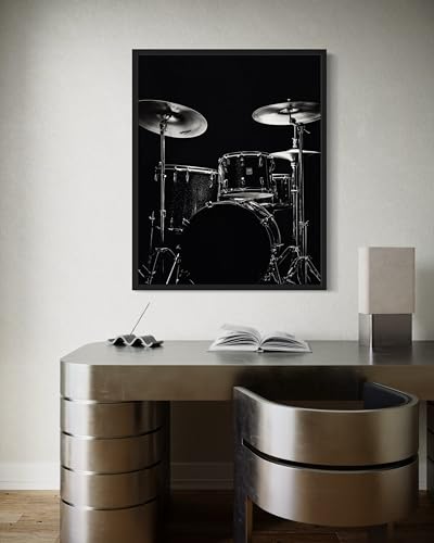 Drum Set Art Music Poster - Musical Instrumental Wall Art Print - Black and White - Photography Musical Art - Bedroom or Office Living Room Decor 137 (Drum Set, 16 x 20 inches, Unframed) - color: Drum Set, size: 20"L x 16"W