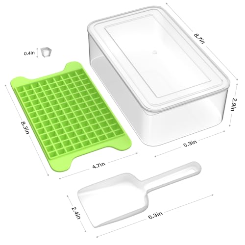 Mini Ice Cube Tray for Freezer: FDDBI Small Ice Trays for Freezer with Bin - 117×4PCS Easy Release Nugget Ice Tray - Crushed Ice Tray with Container - color: Bright Green