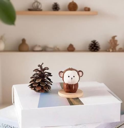 Small Wooden Monkey Figurines Craft, 1.6’’H Hand-Carved Painted Monkey Figurine with Base, Cute Desktop Decor, Wooden Animal Statue Home Decor, Gift for Animal Lovers - color: Decor-monkey