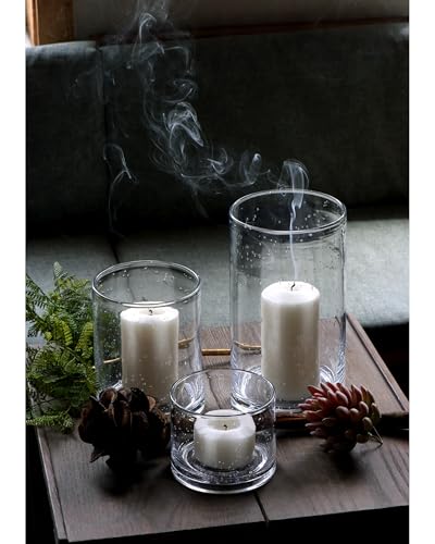 ARIAMOTION Hurricane Candle Holders for Pillar Hand Blown Glass Cylinder Vases Table Centerpiece Bulk Room Decor Clear Seeded Bubbles Living Dining Kitchen Island 10" 7" 4" Set of 3 - color: Bubbles Clear, size: H10", H7", H4" Set of 3