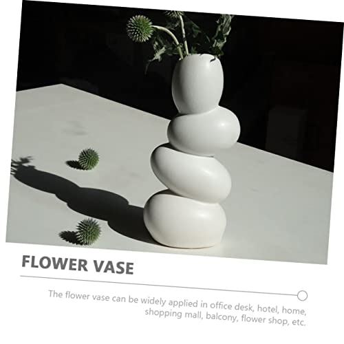 Holibanna Abstract Modern Ceramic Vase Cobblestone Shape for Dried Flowers Unique Home Decor for Tabletop and Office Decoration White Artistic Design