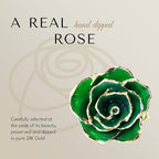 Forever Rose Hand-Dipped in 24K Gold, Emerald-Inspired May Birthstone with Sparkles, Real Rose in Luxury Gold Gift Box & Clear Glass Bud Vase – Perfect Ready to Gift for May Birthday or Any Occasion - color: May Emerald