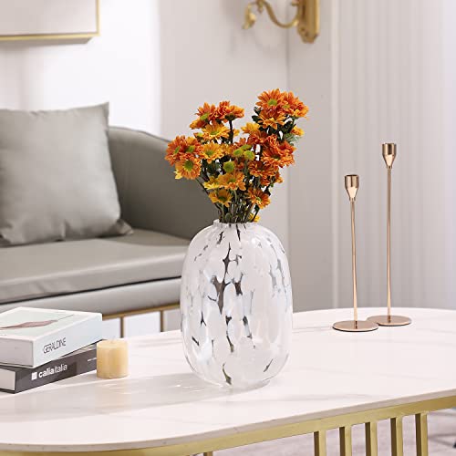 White Glass Vase, Large Glass Vase for Flowers, Modern Flower Vases, Tall Floor Vases for Living Room, Dining Table, Mantle, Shelf, Wedding, Office, 10 Inches - color: White