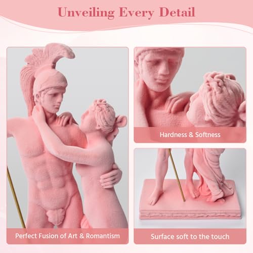 Velvet Flocked Statue Ares & Aphrodite, Flocked Sculpture Mythological Symbolism Figurine for Living Room, Bookshelf, Offices, Table Decor (Pink) - color: Ares & Aphrodite-pink