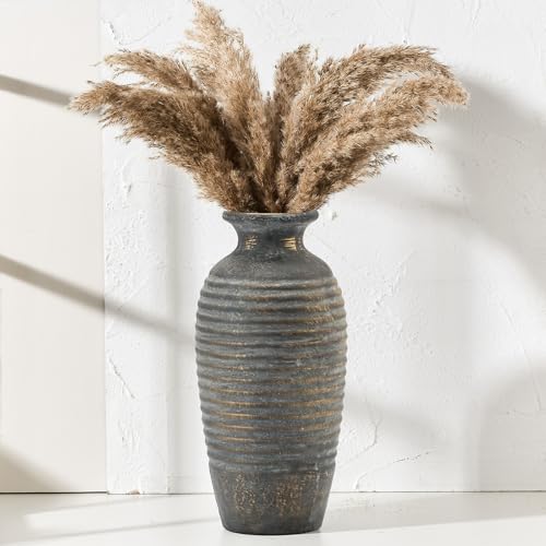 Emotionally Grounded Vase, Vaseking Large Ceramic Rustic Vase, 14.4 inch Minimalist Threaded Decorative Farmhouse Tall Vases for Home Decor, Living Room, Enterway, Table Decoration, Bronze - color: 19151-blue Bronze, size: 14.4"