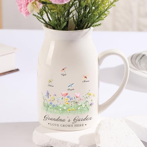 Personalized Flower Vase Small Ceramic Vase with Birth Month Flower Decorative Vases Home Decor Grandma's Garden Love Grows Here Mother's Day Birthday Gift for Mom, Wife, Grandma, Mama, Nana - color: Style 06