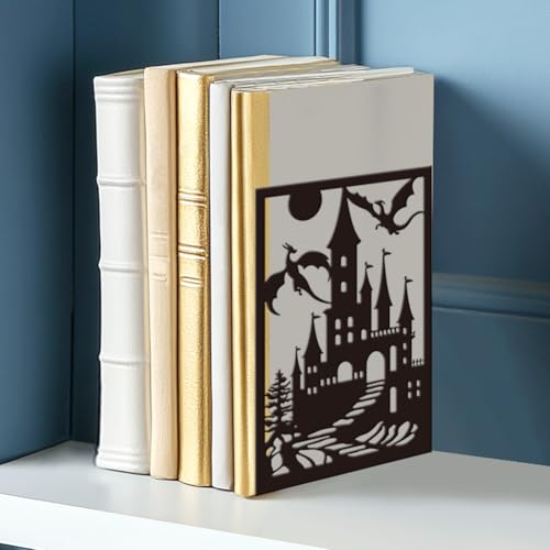 2 Pieces Metal Bookends for Shelves Dragon Bookends Decorative Heavy Duty Book Ends for Heavy Books Unique Gifts Book Ends for Home Office 4.7"x3.5"x7"