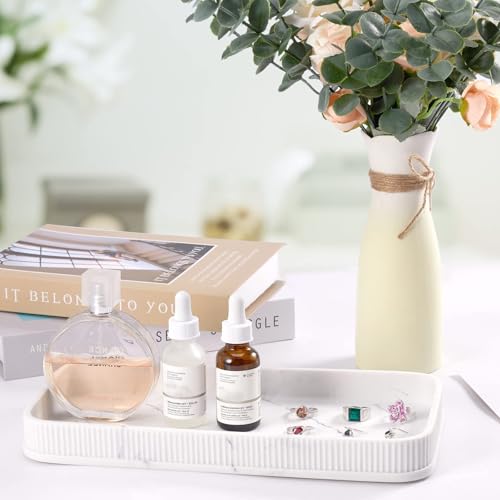 Bathroom Counter Tray Matte Vanity Tray Decor Perfume Trays Dresser Holder for Bathroom Countertop Jewelry Candle Soap Plant Towel Cosmetic Organizer Rectangle Large Serving Tray - color: Marble4