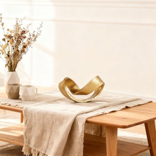 Geometric Knot Sculpture, Modern Coffee Table Decor Abstract Figurines, Boho Home Decor Statue for Shelf, Living Room, Office Desktop, Bedroom, Bookcase Decorative (Gold) - color: Gold