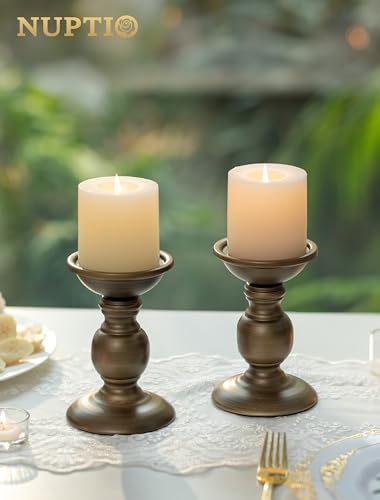 2 Pcs Bronze Iron Pillar Candle Holders, Most Ideal for 3" Pillar Candle, Gifts for Wedding, Party, Home, Spa, Reiki, Votive Candle (2 x S) - color: Bronze, size: S + S