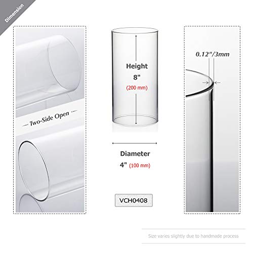 WGVI Hurricane Candle Holder Sleeve, Wide 4", Height 6", Clear Glass Cylinder Open Both Ends, Chimney Tube, Open Ended Candle Shade, 1 Piece - size: 4"x6"H