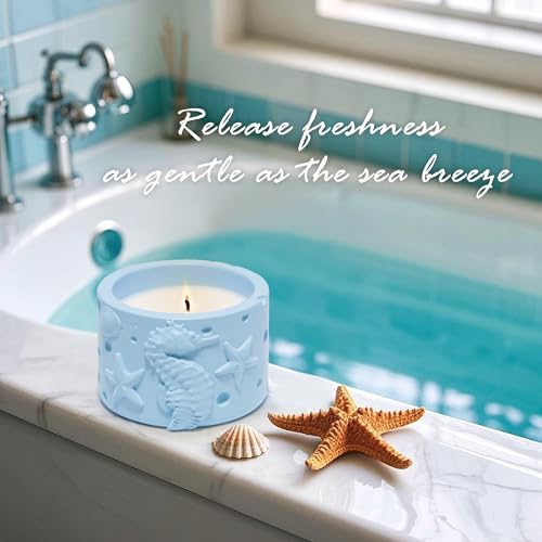 Hodao Oceanic Serenity Handcrafted Aromatherapy Box with Candle & Decor – Beach Rock Sculpture with Sea Turtle, Seashells, for Home, Bathroom, Yoga Room Decor (Blue-Seahorse) - color: Blue-seahorse