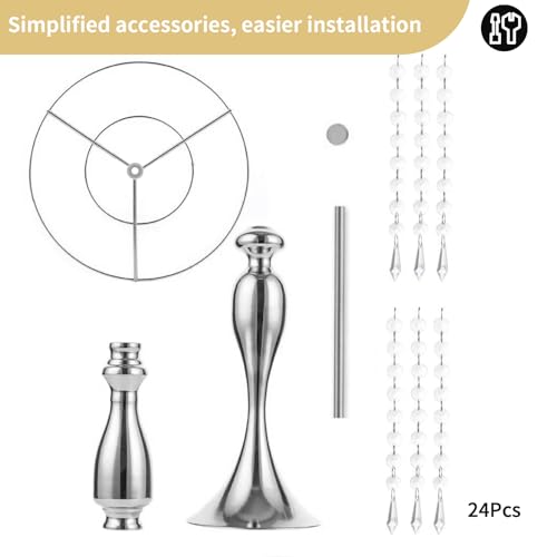 2 Pcs 21.3 inches Tall Crystal Metal Vase Wedding Road Lead Flower Holders Centerpiece Crystal Flower Chandelier Metal Flower Vase for Reception Tables Wedding Supplies - color: Silver, size: 2 x L