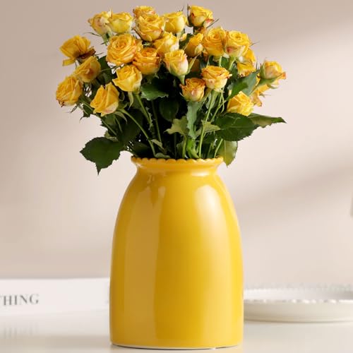 hjn Yellow Flower Vase- Ceramic Vase for Decor, Decor vase for Flowers, Modern Vases for Living Room/Home Decor Accents/Entryway/Mantel/Bookshel-Yellow - color: Yellow-8.5inch