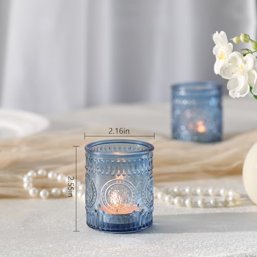 MATAHUM 24 Pcs Blue Votive Candle Holders, Glass Tealight Candle Holders for Wedding Table Centerpiece, Home Decor, Birdal Shower, Party - color: Blue