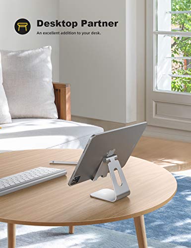 Lamicall Tablet Stand, Tablet Holder for Desk - Multi-Angle Adjustable Tablet Desktop Dock Gifts, Compatible with iPad Pro 11, 12.9, Air, Mini, Fire HD, Galaxy Tab, and Other 4-13" Tablets, Silver - color: Silver