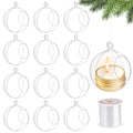 12 Pcs Hanging Globe Tealight Holders Acrylic Fillable Ball Ornaments Clear Plastic Terrarium Globe Hanging Tea Lights Candle Holder with Fishing Line for Christmas Party Wedding Centerpiece