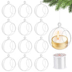 12 Pcs Hanging Globe Tealight Holders Acrylic Fillable Ball Ornaments Clear Plastic Terrarium Globe Hanging Tea Lights Candle Holder with Fishing Line for Christmas Party Wedding Centerpiece