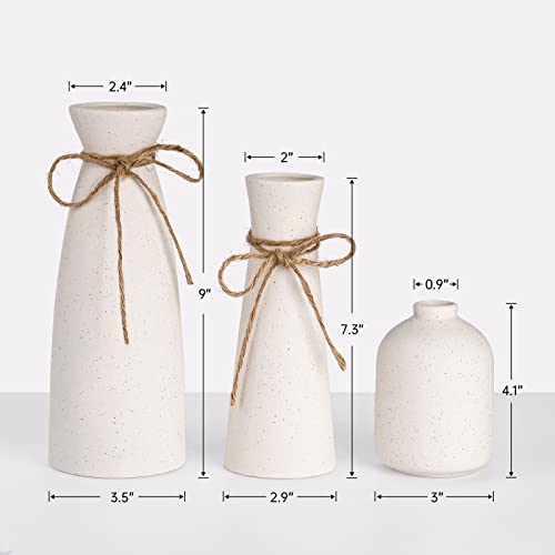 NiHome White Ceramic Vase Set of 3, Small Boho Flower Vases for Home Rustic Decor Flower Pampas, Fit for Mantel Office Living Room Coffee Table Shelf Farmhouse Fireplace Hallway Decor Centerpieces