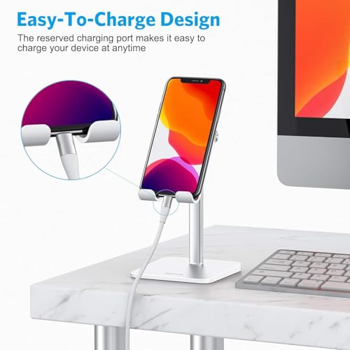 OMOTON Cell Phone Stand, Adjustable Angle Height Desk Phone Dock Holder for iPhone Air 17 Pro Max/Plus/XS/XR, Samsung Galaxy S20 / S10 / S9 / S8 and Other Phones (3.5-7.0-Inch) - color: Silver