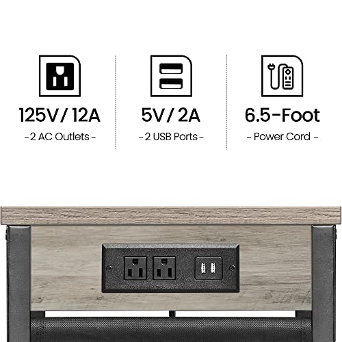 TUTOTAK C Shaped End Table with Charging Station, Side Table for Sofa, Couch Table with Storage Bag, TV Tray Table with 2 USB Ports and Outlets for Living Room, Bedroom TB01BG024 - color: Greige, size: 1 Pack (11.8"W), style: With Plug