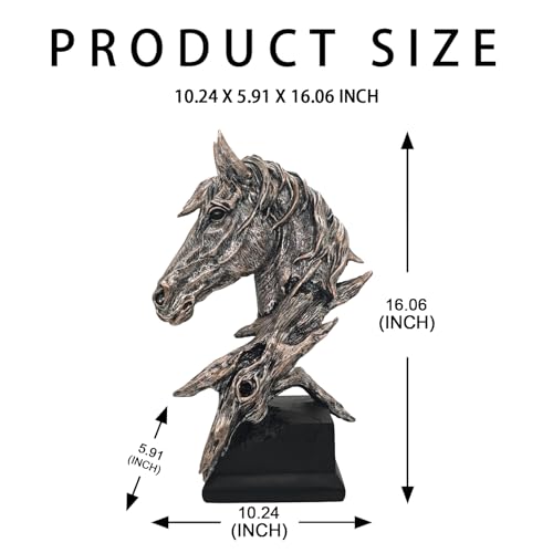 16" Animal Horses Head Bust Table Sculpture Retro Resin Home Decor Statue for Bedroom,Living Room,Dining Desk,Bookshelf,Office,Study and Coffee Tables（Black） - color: Black