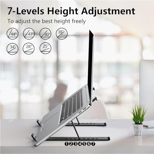 Tonmom Laptop Stand for Desk, Adjustable Laptop Riser ABS+Silicone Foldable Portable Notebook Holder, Ventilated Cooling Notebook Mount Computer Stand for 10-15.6” Laptops,Tablets-Black - color: Black