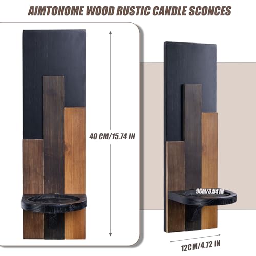 Wood Rustic Candle Sconces, Set of 2 Wall-Mounted Pillar Candle Holders, Antique Classical Wooden Candleholder for Farmhouse, Fireplace, Living Room, Bedroom, Rustic Home Decor - color: Three Color