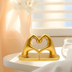 Gold Heart Hands Bookends, Resin Golden Modern Abstract Love Finger Decorative Bookends for Shelves, Book Holders, Decor for Shelves Study Office Desk Bedroom Table 9.8 × 3.7 × 5.5 Inch