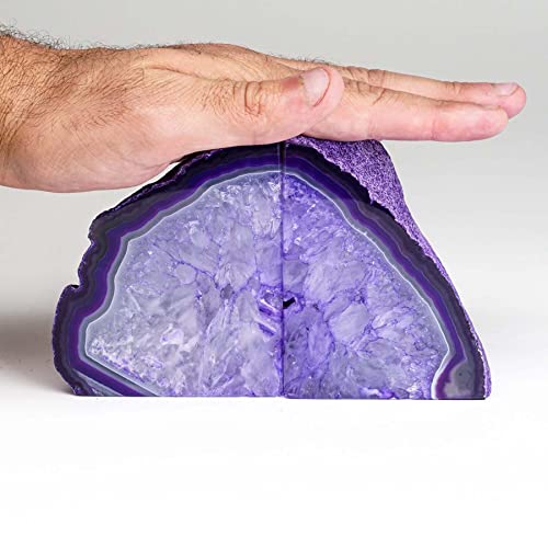 AMOYSTONE Purple Agate Bookends - Decorative Stone Book Holders for Hardback Book or Cookbooks, Stone Bookends 2-3 LBS with Rubber Bumpers, Unique Book Stoppers Home Office Decor - color: Purple, size: 2-3 Pounds