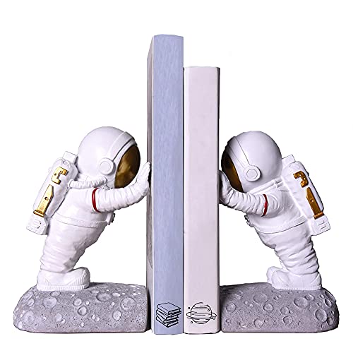 Astronaut Bookends - Space Decor for Kids Rooms & Home Office - Heavy Duty Book Holders with Anti-Slip Base - Cool Unique Design (Gold) - color: Gold
