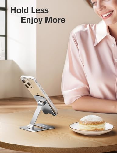 Nulaxy 2 Pack Dual Folding Cell Phone Stand, Fully Adjustable Phone Holder for Desk, Compatible with iPhone 16 15 14 13 12 11, Nintendo Switch, All Phones, Silver - color: Silver