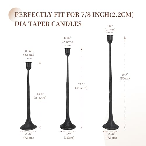 Iron Black Candlestick Holders, Set of 3 Candle Stick Holders,Fits 3/4 inch Thick Candle&Led Candles, Vintage Modern Decorative Centerpiece for Dining Table Centerpiece, Wedding, Party Decor - color: Black-twisted, size: 14.4”,17.1”,19.7”