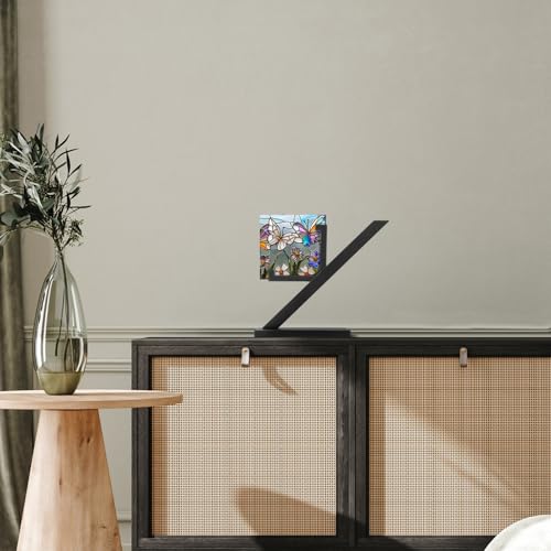 RattanView 2 Pcs Metal Glass Display Stands Square Art Glass Display Easel Stained Ceramic Holder Tiles Plaques Stand for Picture Collectibles Ceramic Tiles Photo Office Trade Show Home