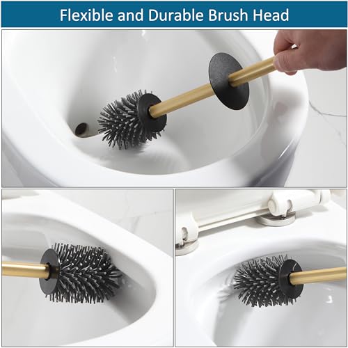 BVL Toilet Brush and Hoder Set Brushed Gold Freestanding for Bathroom - color: Brushed Gold