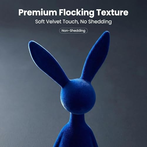 Klein Blue Flocked Bunny Figurine, Modern Sitting Rabbit Sculpture, Resin Abstract Animal Art Statue for Home Decor, Bookshelf Accent (Small)